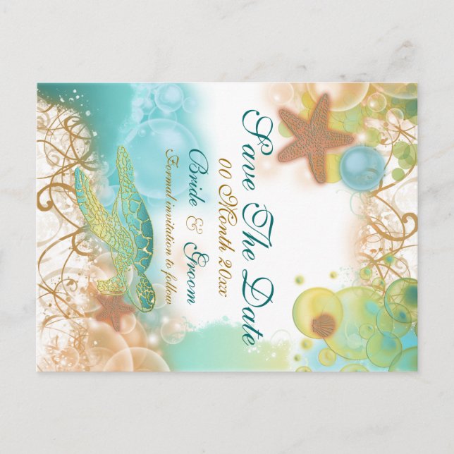 Hochzeit zum Thema Strand "Save the Date" Ankündigungspostkarte (Vorderseite)