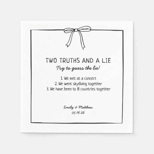 Hochzeit zwei Wahrheiten und ein Lie Game Fun Fact Serviette (Vorderseite)