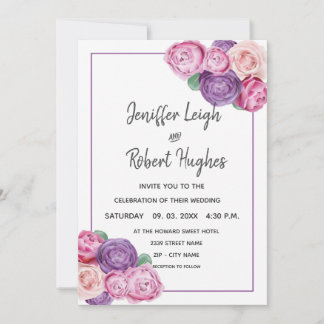 Hochzeit zwischen ultraviolett und rosa Rosen Einladung