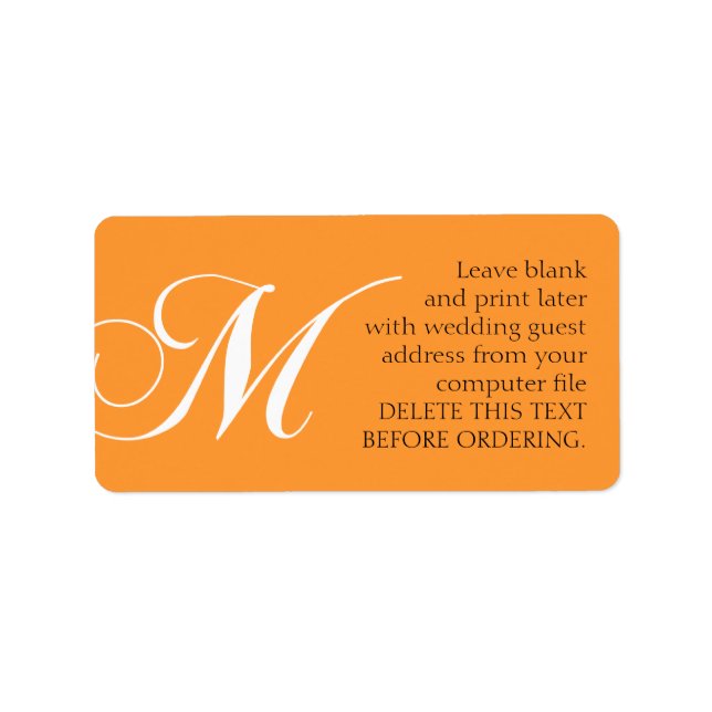 Hochzeitadresse Etiketten Monogram M Orange Adressaufkleber (Vorne)