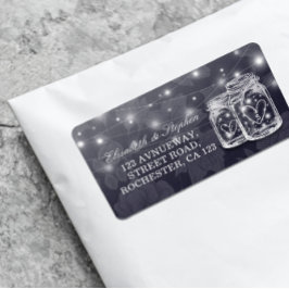 Hochzeitadresse Mason Jars String Lights Navy Blue Adressaufkleber