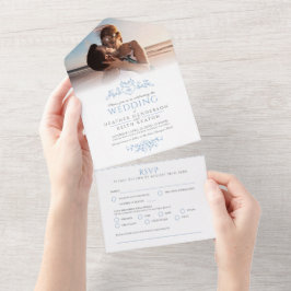 Hochzeitblatt-Art-Herz-Monogramm All In One Einladung