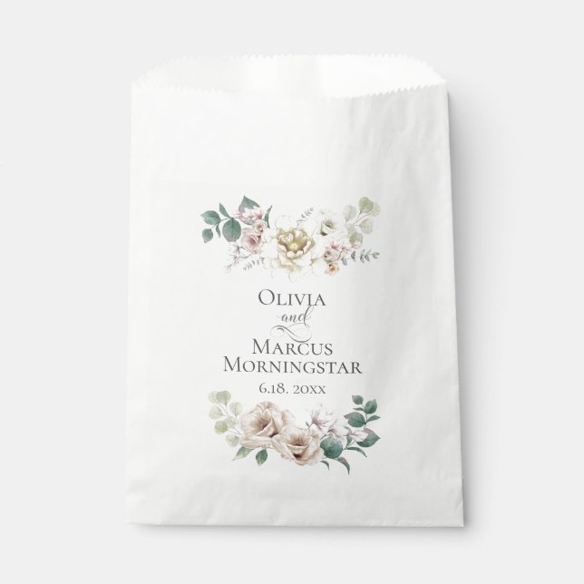 Hochzeitblumen Elfenbeinpeony-Blume Geschenktütchen (Vorderseite)