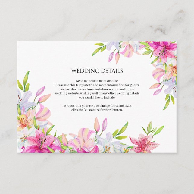 Hochzeitblumen Lilien und Vögel Wasserfarbe Begleitkarte (Vorderseite)