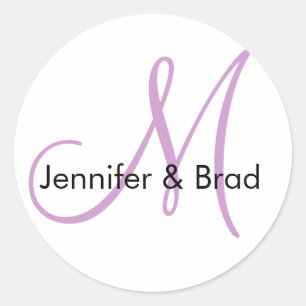Hochzeitbride Groom Lila-White-Monogram-Aufkleber Runder Aufkleber
