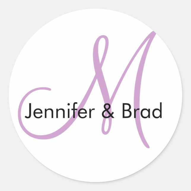 Hochzeitbride Groom Lila-White-Monogram-Aufkleber Runder Aufkleber (Vorderseite)