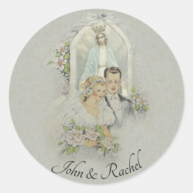 Hochzeitbride Groom Mary Rose Religiös Runder Aufkleber (Vorderseite)