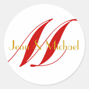 Hochzeitbride Groom Monogram Red & Gold Siegel Runder Aufkleber