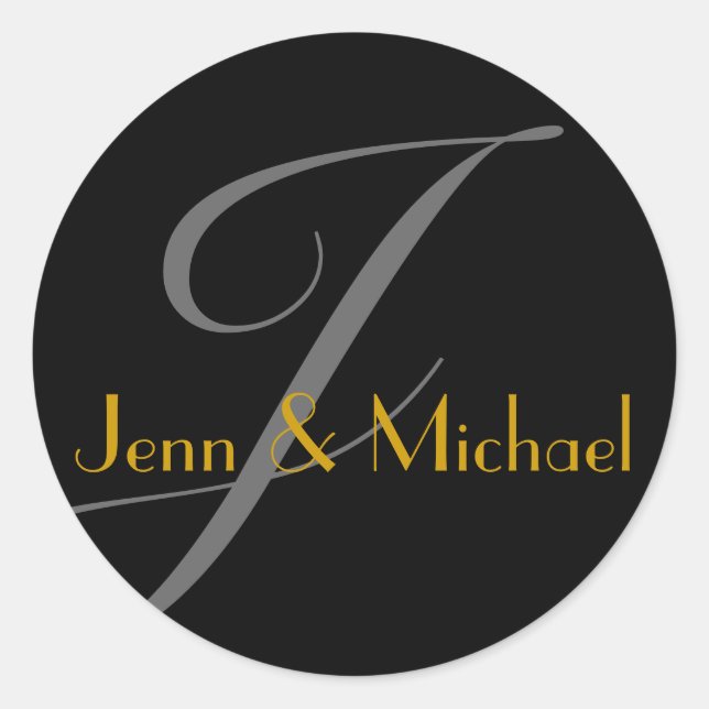 Hochzeitbride Groom Names Monogram J Gold Siegel Runder Aufkleber (Vorderseite)