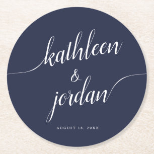 Hochzeitbride und handgeschriebene Kalligraphie Runder Pappuntersetzer