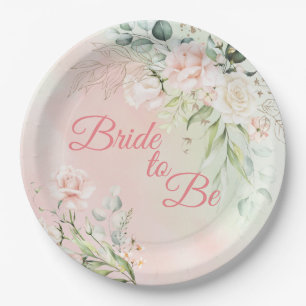 Hochzeitbride zu floraler Elegant rosa Skript Pappteller