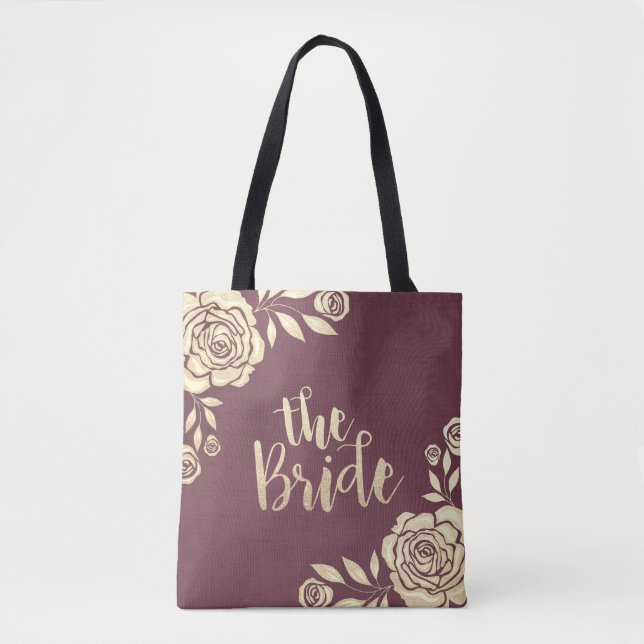 Hochzeitbrides Moderne Chic Gold Rose Burgundy Red Tasche (Vorderseite)