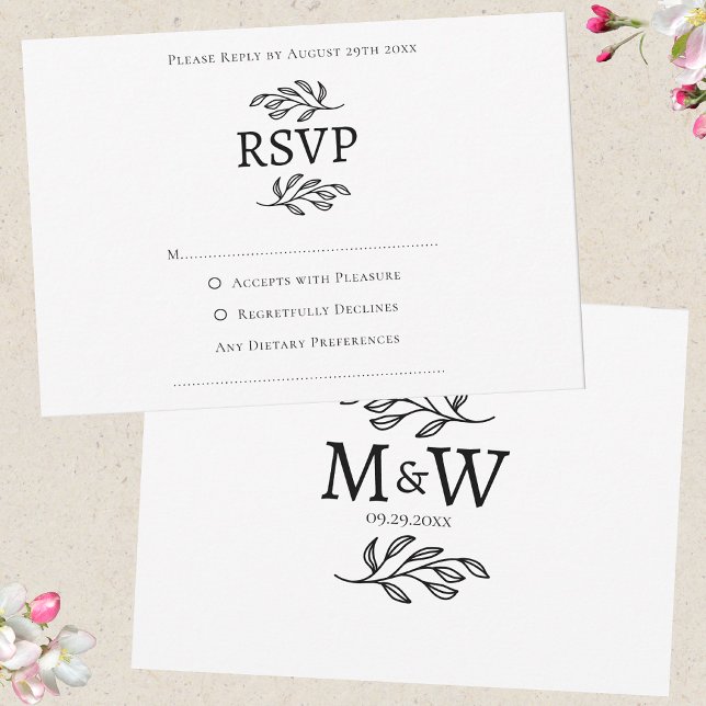 Hochzeitcouple Simple Monogram Initials Minimalist RSVP Karte (Modern RSVP wedding couple monogram initials custom text response enclosure card)