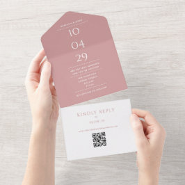 Hochzeitdatum der Rose Dusty Monogram QR Code All In One Einladung
