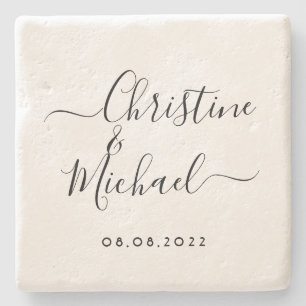 Hochzeitdatumsbrücke, handgeschriebene Kalligraphi Steinuntersetzer