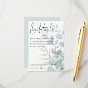 Hochzeitdetails Blaues Eukalyptus-Skript Begleitkarte