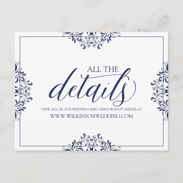 Hochzeitdetails / Info-Karte Elegant Navy Blue Begleitkarte (Vorderseite)