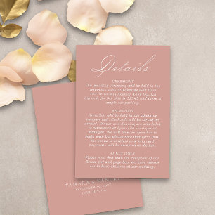 Hochzeitdetails Kalligrafie Script-Rose Gold Begleitkarte