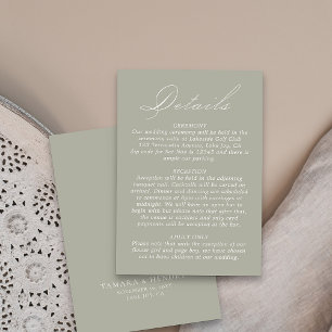 Hochzeitdetails Kalligrafie Script-Seite Grün Begleitkarte