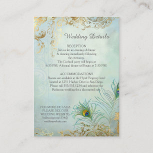 Hochzeitdetails Pfauenfeathers Elegantes Kleines Visitenkarte