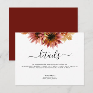Hochzeitdetails Sonnenblumen Burgund Land Einladung