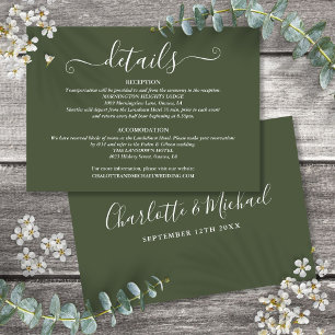 Hochzeitdetails Unterschrift Skript Olive Green Begleitkarte