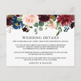 Hochzeitdetails Wasserfarben-Beipackkarte Postkarte