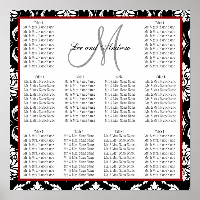 Hochzeitdiagramm für Vorlagenvorlagen - Hot Red Poster (Vorne)