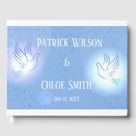 Hochzeitdove beleuchtet blauen Hintergrund Gästebuch