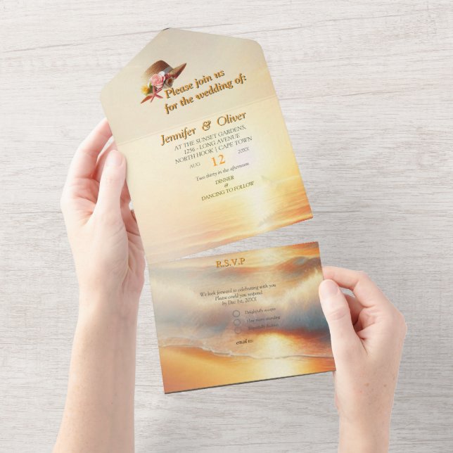Hochzeiten am Meer am Strand All In One Einladung (Abreißen)