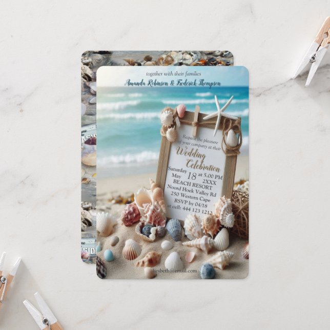 Hochzeiten am Meer am Strand Einladung (Vorderseite/Rückseite Beispiel)