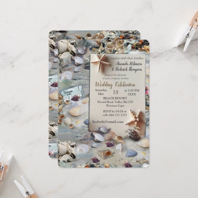 Hochzeiten am Meer am Strand Einladung (Vorderseite/Rückseite Beispiel)