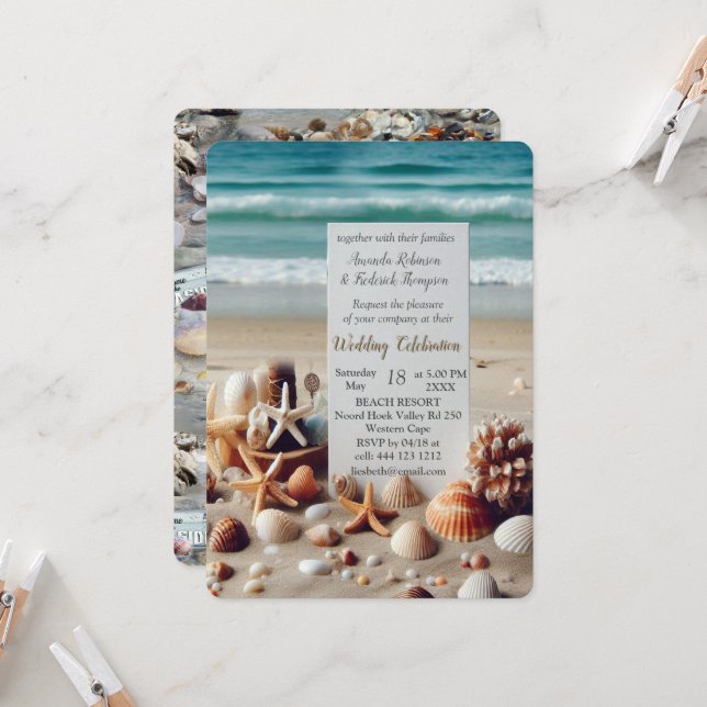Hochzeiten am Meer am Strand Einladung (Vorderseite/Rückseite Beispiel)
