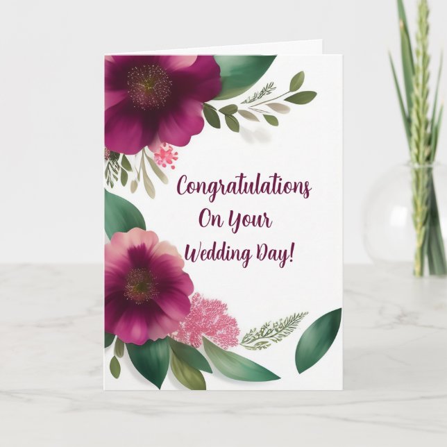 Hochzeiten Glückwunsch Einfache Maroon-Blume Karte (Vorderseite)