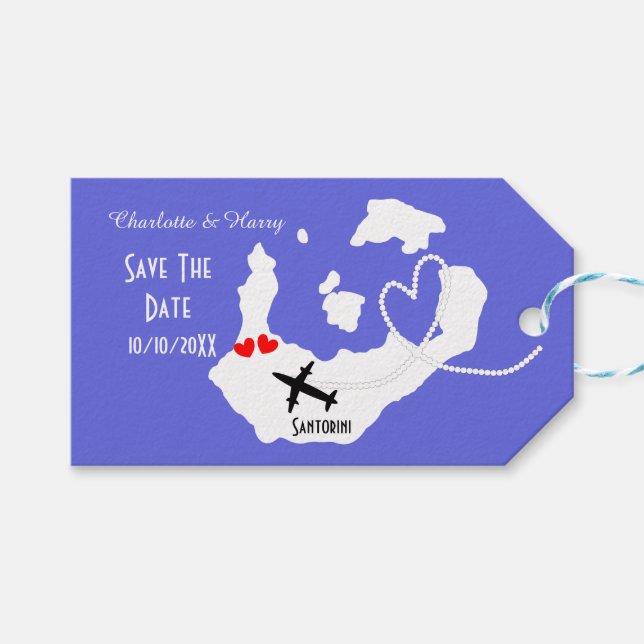 Hochzeiten im Ausland Santorini Save the Date Geschenkanhänger (Vorderseite (Horizontal))