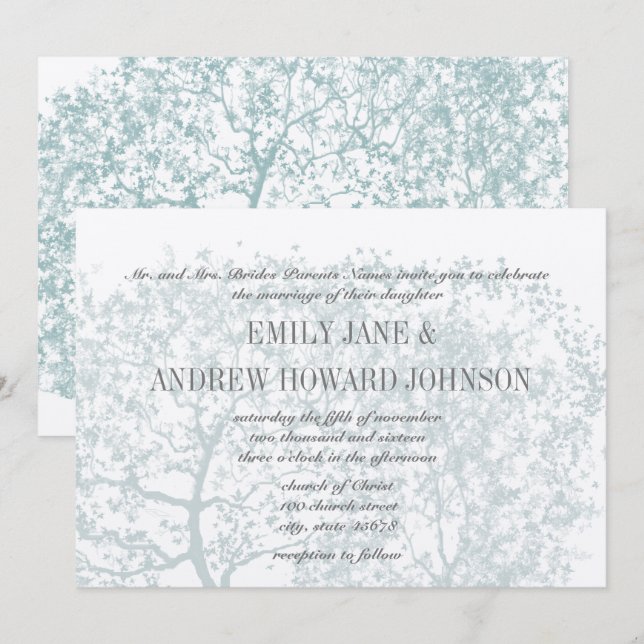 Hochzeiten in Grau und Aqua Tree Personalisiert ei Einladung (Vorne/Hinten)