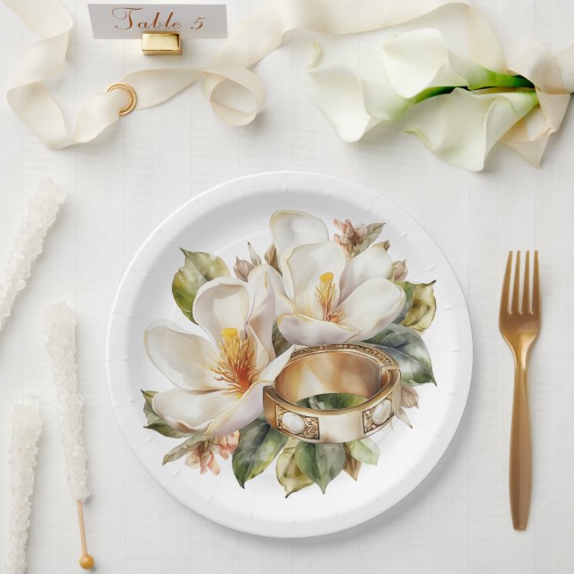 Hochzeiten in Magnolien und Gold Pappteller (Hochzeit)
