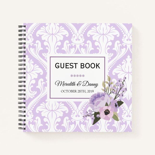 Hochzeiten Lila Liebe Damask Gästebuch Notizbuch (Vorderseite)