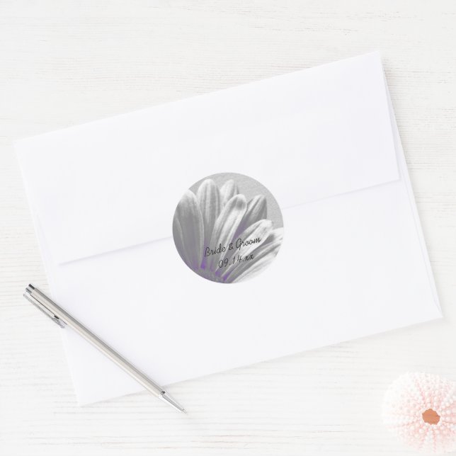 Hochzeiten lila und grau runder aufkleber (Umschlag)