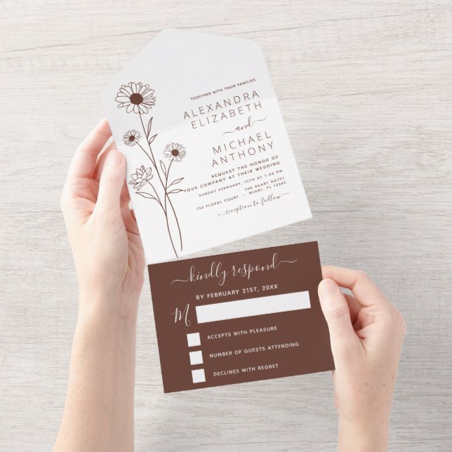 Hochzeiten Minimalistische botanische Blumenstrauß All In One Einladung (Abreißen)