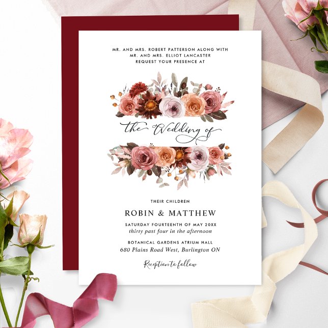 Hochzeiten mit Burgund und Blütenblüte Einladung (Von Creator hochgeladen)