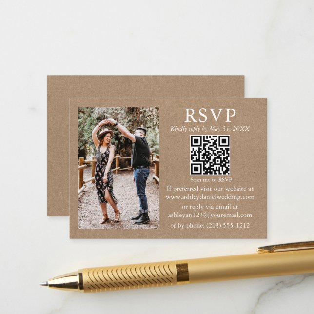 Hochzeiten Modernes Minimalistisches Foto Kraft QR Begleitkarte (Vorderseite/Rückseite Beispiel)