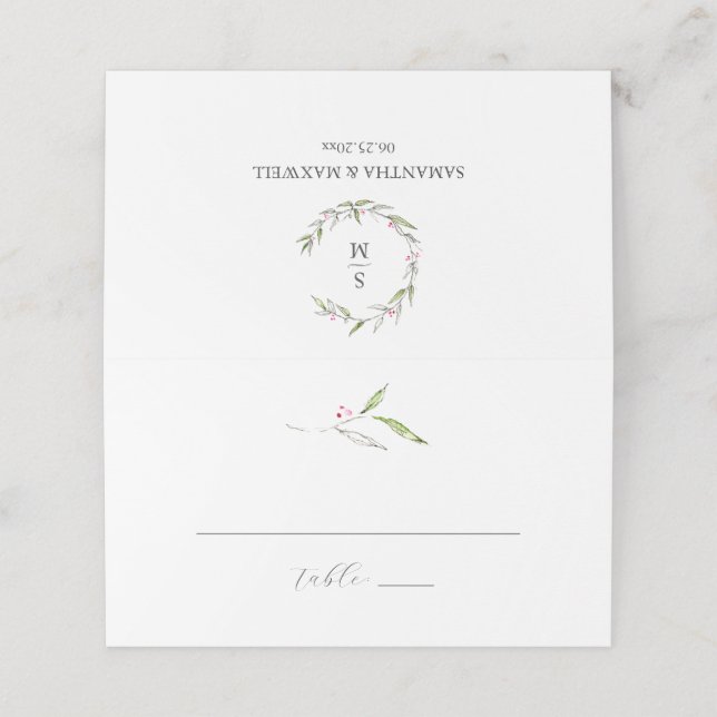 Hochzeiten Platzkarten Winter Botanicals (Außenseite Aufgefaltet)