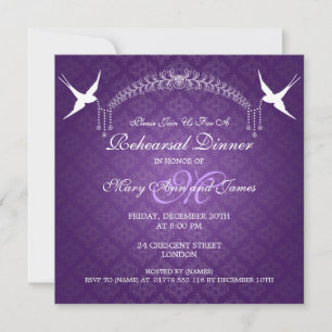Hochzeiten Probe Abendessen Birds Monogramm Lila Einladung