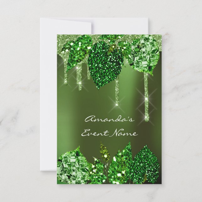 Hochzeiten Rustikales Waldland Cali Grüne Tropfen  Einladung (Rückseite)