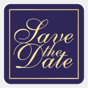 Hochzeiten Save the Date in Navy Blue und Gold Quadratischer Aufkleber