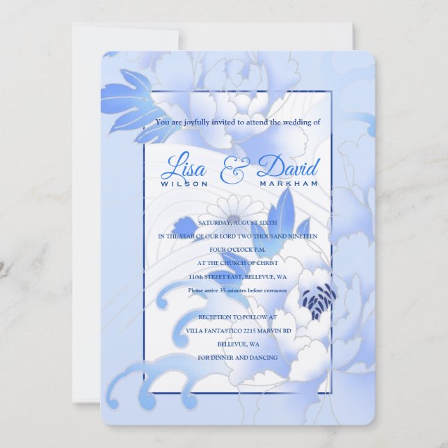 Hochzeiten und Empfang Einladung-Blue Peonies Einladung (Vorderseite)