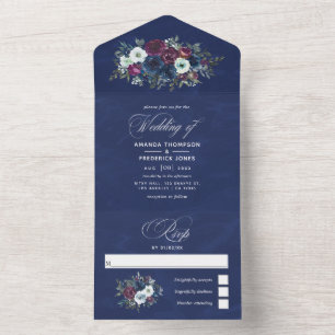 Hochzeiten von Blumen und Navy mit Blumen in einem All In One Einladung
