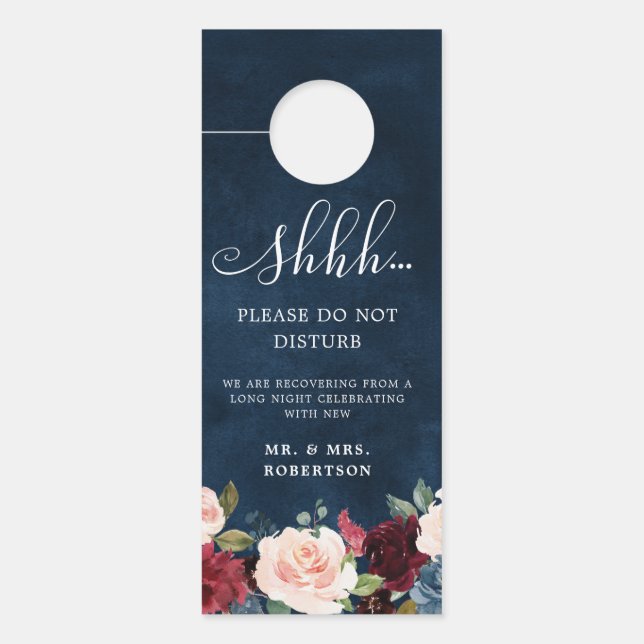 Hochzeiten von Burgund-Navy-Blush-Rose stören nich Türanhänger (Vorderseite)