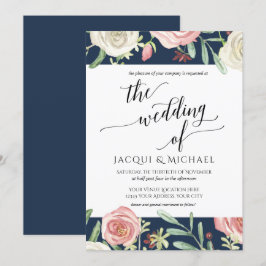 Hochzeiten von Hochzeiten von Navy und Blush-Flora Einladung